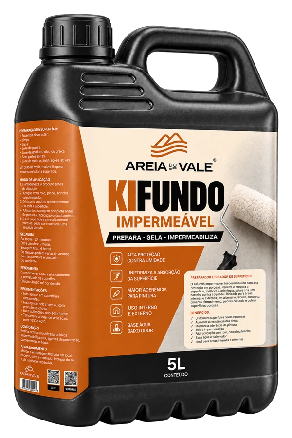 Apresentação ilustrativa da embalagem Kifundo Impermeável da Areia do Vale