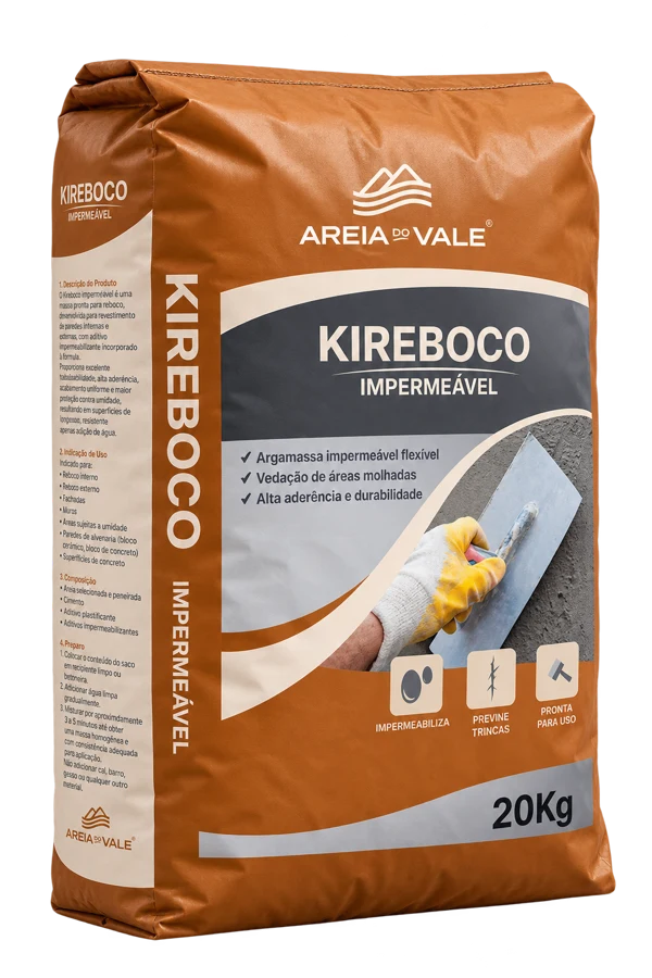 Apresentação ilustrativa da embalagem Kireboco Impermeável da Areia do Vale